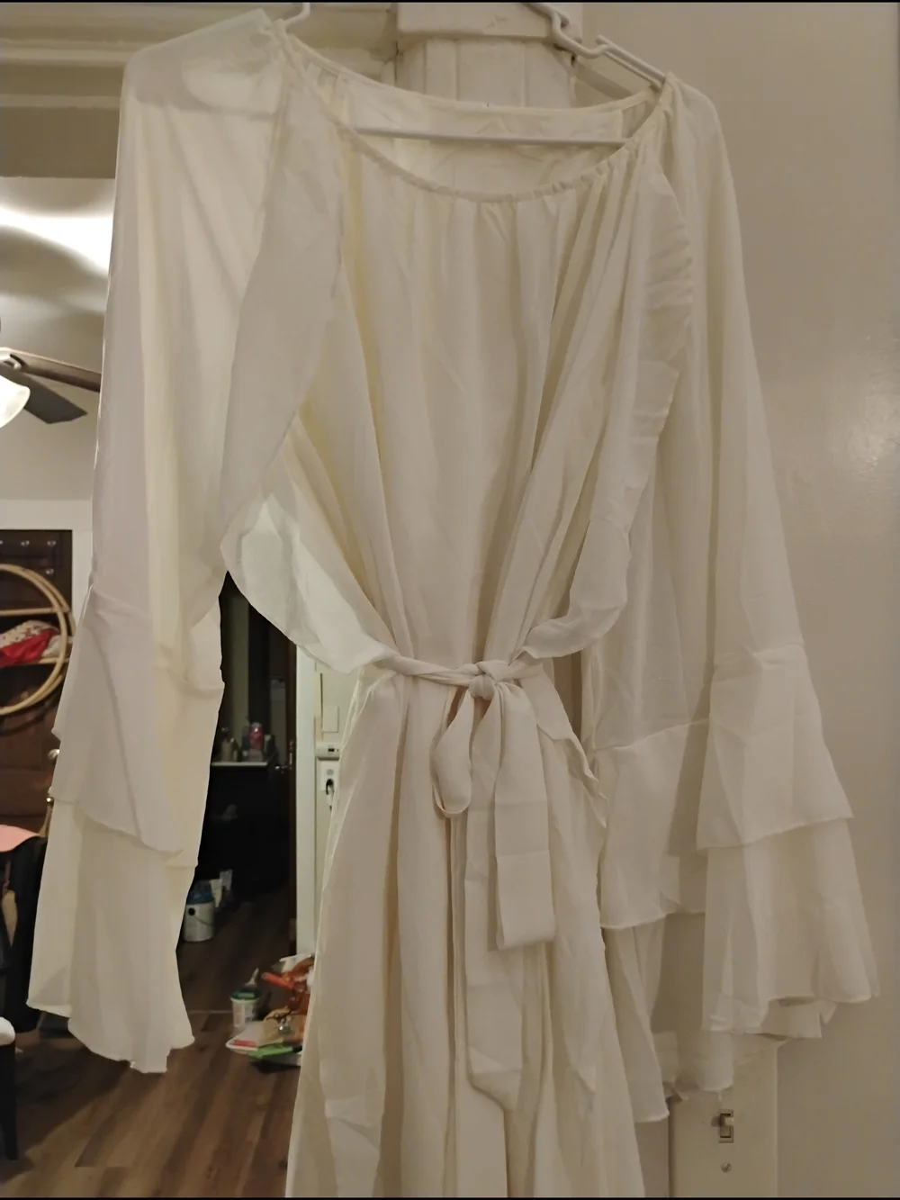 Women's Cream Mini Dress with Ruffle Sleeves NWOT - Picture 9 of 9